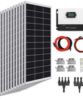 Heavy Duty 1200W 12V Solar Panel Kit Packs Twelve 100W Mono Panels Plus A 100A MPPT Charge Controller components and wiring