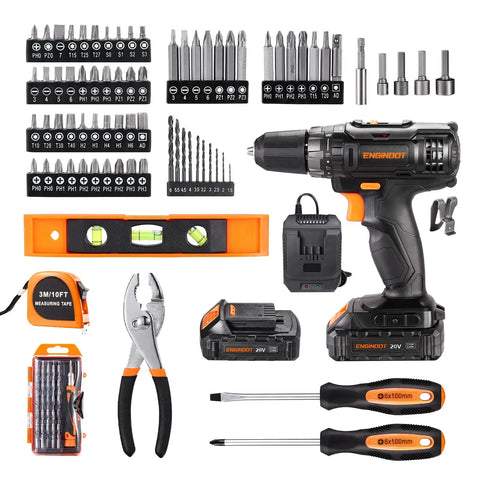 Must Have Cordless Drill Set With 108 Piece Home Tool Kit, 20V Li-Ion Battery And Charger, LED Work Light, three-eighths inch metal chuck