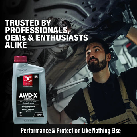 AWD X Pro Full Synthetic Dual Pump Fluid For Honda And Acura AWD Systems DPSF Compatible 1 Quart, mechanic using fluid