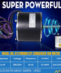 Super Power Condenser Fan Motor Replacement 1/4 HP 208-230V 1Ph 830 RPM Direct Fit Easy Install for HVAC Units, model 0131M00061SP