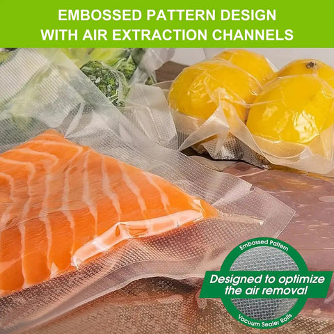 Extra Wide 15 Inch Vacuum Sealer Bags Roll 50 Feet Textured BPA Free Heavy Duty 3.5 Mil with salmon and lemons sealed