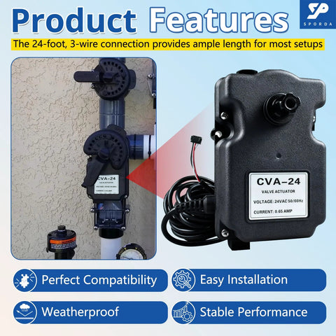 SPORDA CVA-24T valve actuator, 24VAC 3-wire, installed on irrigation valve; fits Pentair 263045.