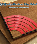 Hella Precise Pro Grade Aluminum Router Corner Radius Template Set Built For Seamless Cabinet Edge Molding And Serious Woodworking Projects That Actually Deliver Rock Solid Results Daily - Red aluminum radius templates R100 to R300 on wood.