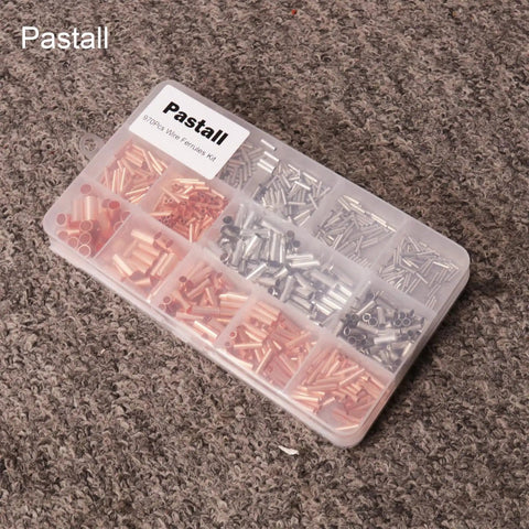 970Pcs Wire Ferrules Kit With Tinned Copper Crimp Connectors Non Insulated Cable Assortment in plastic case on carpet