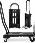Heavy Duty Folding Hand Truck With Four Wheel Mode And Two In One Collapsible Push Cart And Fold Up Toe Plate For 300lbs Hauling On The Go Great For Delivery Warehouse And Moving