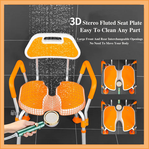 Heavy Duty Indoor Shower Chair With Non Slip U Shaped Seat, Easy Sit Stand Aid For Elderly And Disabled, Safe Grip
