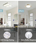 LED Crystal Flush Mount Ceiling Light Dimmable Glass Fixture Dope Look For Kitchen Island Hallway Bedroom And Bathroom Modern Square Design 4000K 24W High Refractive Crystal For Elegant Home Lighting in a room comparison with traditional light.