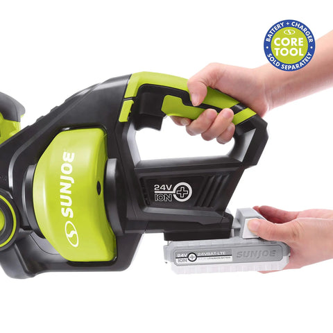 Person inserting battery into Cordless Automatic Drain Auger With Ionmax Power Core Tool No Battery Or Charger Lightweight 7.6 Lbs