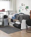Gunmetal Gray Beefy Adjustable Shelving Unit With 18 Gauge Steel, Tool Free Assembly, 300 Lb Capacity, 1 Inch Shelf Increments, Durable Wire Frame With Venting For Electronics, Perfect Garage And Home Organization in bedroom