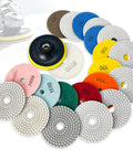 7 Inch Diamond Polishing Pads Tile Stone Sanding Kit With Heavy Duty Resin Bond For Smooth As Glass Scratch Free Finish On Concrete Marble Granite And Tile Top Shelf, featuring various colored pads and backer plate.