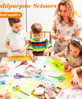 Children using 6 Pack 8 Inch All Purpose Heavy Duty Scissors Bulk Set For Office, School, And Classroom Use, at a crafting table.