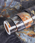 Blue marble peel and stick wallpaper roll for countertops, featuring vibrant pattern and waterproof self-adhesive vinyl.