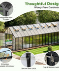 10 By 32 Ft Outdoor Greenhouse With Aluminum Frame, Polycarbonate Panels, Quick Setup, Walk In Design, Seven Vents, Heavy Duty