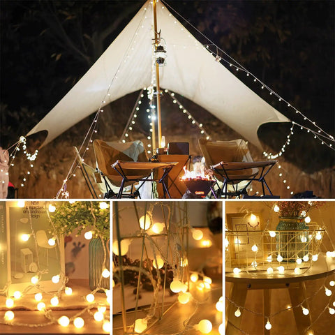 Battery Operated Globe String Lights 33ft With 100 LED Globes Remote Control 8 Modes And Timer Warm White around camping tent