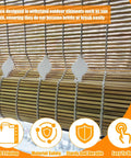 20 Pack String Clips For Roll Up Shades Compatible With Radiance Bamboo Blinds on bamboo blinds, showing cord clips in use.