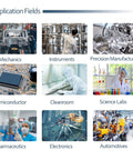 AAwipes cleanroom wipes collage; application fields include electronics, pharmaceuticals, semiconductor, science labs