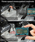 Digital Pro Grade Small Engine Tachometer With Clip For Chainsaws And Motors RPM Gauge showing connection methods on motorcycle engine