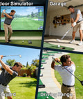Golfers using Impact Tape For Golf Clubface, High Resolution Swing Analysis Stickers in various settings: simulator, garage, backyard, range.