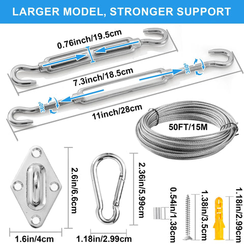 M8 Sunshade Hardware Kit With 50 Ft 3Mm Wire Rope For Triangle And Rectangle Shade Canopies, 304 Stainless Steel Awning Kit For Outdoor Patio Garden Lawn, Easy Installation And Durable Construction