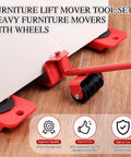 Heavy Duty Furniture Lift Mover Tool Set with Wheels lifting a cabinet corner on hardwood floor