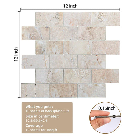 Peel And Stick Backsplash Tile 10 Sheets Brick Stone Look For Kitchen Bathroom Stove Fireplace Camper Sandstone Beige 12x12 Inch