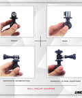 Universal Ball Mount Adapter For Action Cameras, Rotating Ball Head Mount With Metal Screws shown from different angles