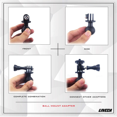 Universal Ball Mount Adapter For Action Cameras, Rotating Ball Head Mount With Metal Screws shown from different angles