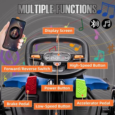 Licensed McLaren Electric Go Kart For Kids With Drift Pedal, Display Screen and Control Features, Bluetooth Music Icons