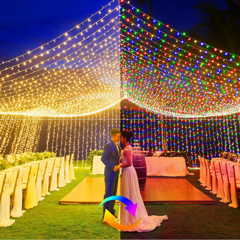Mega 328Ft Outdoor LED Christmas String Lights With 720 LEDs Dual Color Warm White To Multicolor over wedding reception