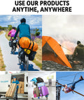 Collage showing versatile use of Heavy Duty Rubber Bungee Cords Set Featuring 37.8 Inch Max Stretch, 176 Lb Load