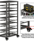 50 Can Metal Paint Spray Cart With Wheel Holder And Top Tray Double Sided Storage Base And 6 Hooks Heavy Duty Metal