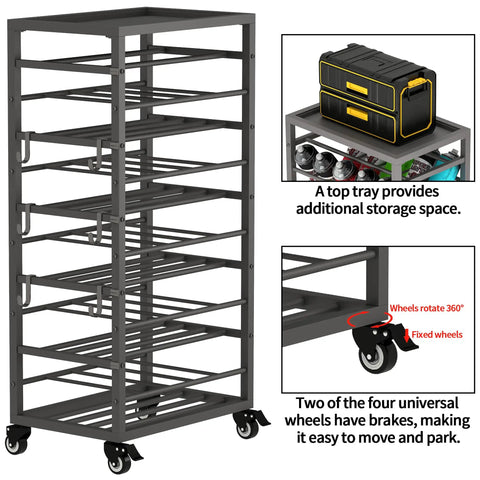 50 Can Metal Paint Spray Cart With Wheel Holder And Top Tray Double Sided Storage Base And 6 Hooks Heavy Duty Metal