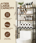 4-Tier Over The Toilet Storage Rack With One-Piece Wood Shelves And Open Net Basket, Space-Saving Bathroom Organizer.
