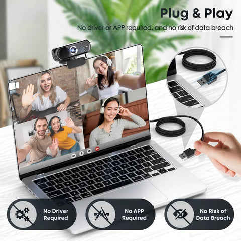 Hella Crisp 1080P HD Webcam With Noise Cancelling Mic And Privacy Shutter For Gaming Live Stream And Video Calls, mounted on laptop for video chat.