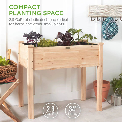 Raised Garden Bed On A Sturdy Wood Stand With Drainage And Bed Liner, Elevated Planter Box For Kids And Backyard Patio Veggies, 34 By 18 By 30 Inches, 150 Pound Capacity, Natural Finish