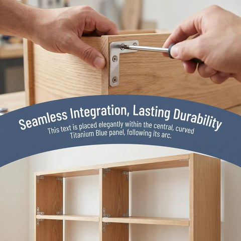 Hands installing using 100-Piece Stainless Steel L-Shape Corner Bracket Set for 2x2 Inch Small Angle Joints on wooden cabinet.