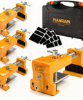 Pro Grade All In One Cabinet Clamp Set 4 Pack With Protective Case Solid Cast Steel Construction Integrated Drill Guide And EVA Pads for precise alignment.