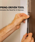User demonstrating No Sweat Door Hinge Pin Remover And Install Set With Heavy Duty Steel Face Hammer and Smooth Operator Dual Tip Spring Punch.