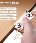 Using Pro Grade Wooden Edge Banding Trimmer with Three Replacement Blades and Comfortable Wood Handle for clean smooth edges