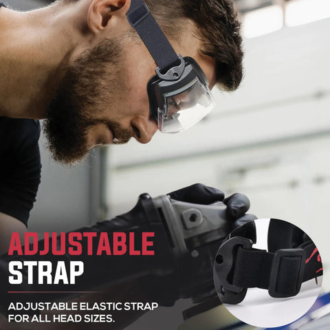 Over Glasses Safety Goggles For Prescription Wearers, ANSI Z87.1 Anti Fog, Impact Resistant with Adjustable Strap in use
