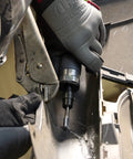 Using Air Straight Die Grinder 0.33 HP 25,000 RPM With Vane Motor on metal, ergonomic composite housing in action