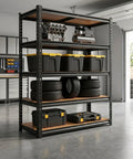 60 Inch High Heavy Duty Metal Garage Shelving Unit With 2400 Lbs Total Capacity, 480 Lbs Per Shelf, Adjustable Overlap Design For Home Garage Warehouse Shop Storage Black in garage with tires and bins