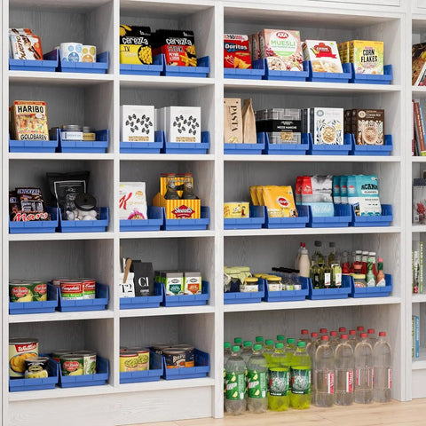 Heavy Duty Plastic Shelf Bins For Garage, Closet, And Drawer Organization 12 X 8 X 4 Inches Green 12 Pack in pantry shelves
