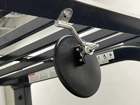 Badass Universal Six Inch Round Forklift Mirror With Extension Arm Hardware Included For Seamless Rear Side View Setup And Quick Install For Any Heavy Duty Yard Or Warehouse Operation