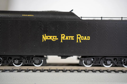 Side view of Nickel Plate Road tender from 2-8-4 Berkshire Steam Locomotive And Tender With DCC Sound Value Equipped Nickel Plate Road 765 Railfan Version HO Scale Dual Mode DCC DC Operation And Real Deal Chuff Whistles Bell Air Pump Steam Release.