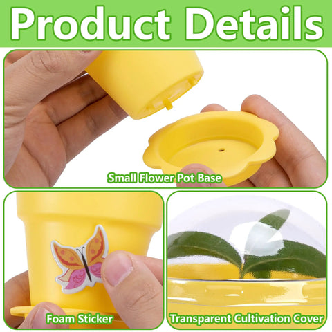 Dope Color Mix Nursery Pots With Humidity Domes And Trays, 25 Pack showing foam stickers and clear humidity dome cover