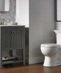 Bathroom with Traditional Two Handle Centerset Bathroom Faucet With Diamond Seal Technology on gray cabinet next to toilet