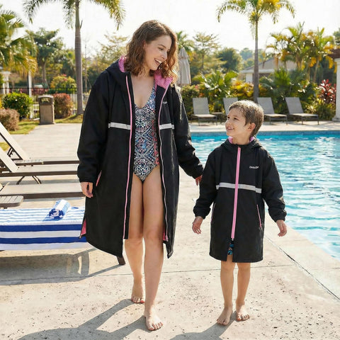 Mens Waterproof Swim Parka With Hooded Poncho For Beach Or Pool, Oversized Changing Coat, Windproof And Splash Proof Outer Shell, Size L