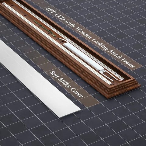 2Ft LED Light Fixture With 3 Color Temperature Adjustable 3000K 4000K 5000K No Fuss 30W 3300LM, wooden frame, soft milky cover