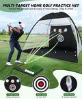 Man practicing with 10 By 7 Foot Golf Practice Net With Center Ring Target For Backyard Driving, Chipping And Swing Training